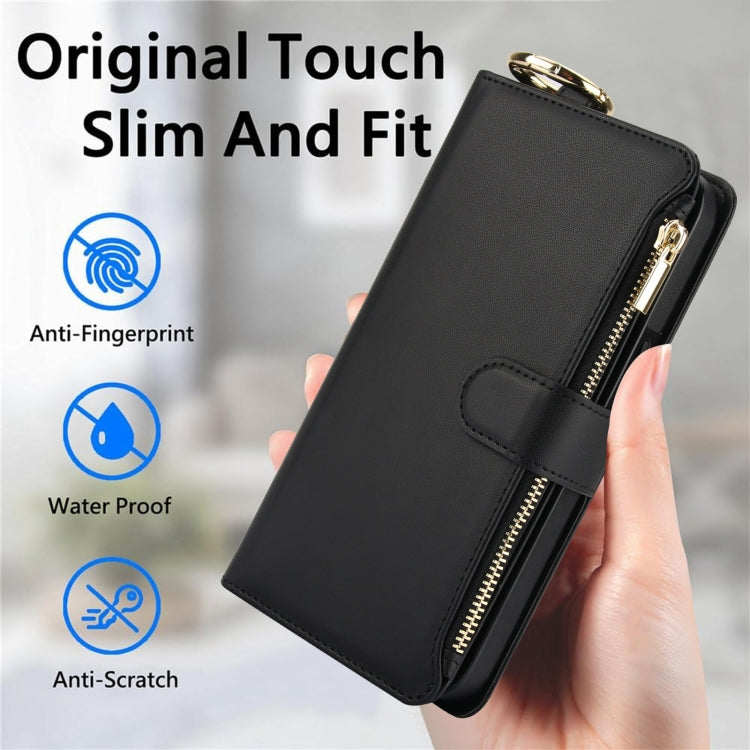 For iPhone 15 Crossbody Ring Multifunctional Wallet Leather Phone Case(Black) - iPhone 15 Cases by buy2fix | Online Shopping UK | buy2fix