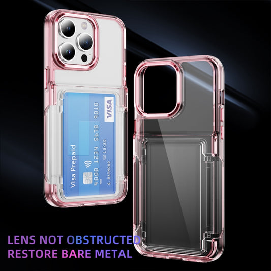 For iPhone 16 Card Holder Acrylic Hybrid TPU Phone Case(Transparent Pink) by buy2fix