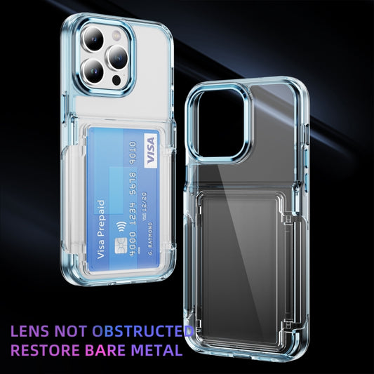 For iPhone 16 Card Holder Acrylic Hybrid TPU Phone Case(Transparent Blue) by buy2fix