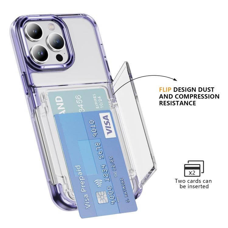 For iPhone 16 Pro Card Holder Acrylic Hybrid TPU Phone Case(Transparent Purple) by buy2fix