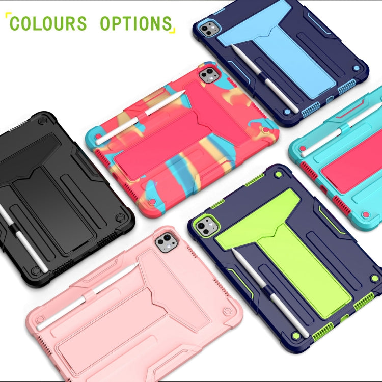 For iPad Pro 11 2025 / 2024 T Holder Robot Silicone Hybrid PC Tablet Case(Camouflage Rose Red) by buy2fix