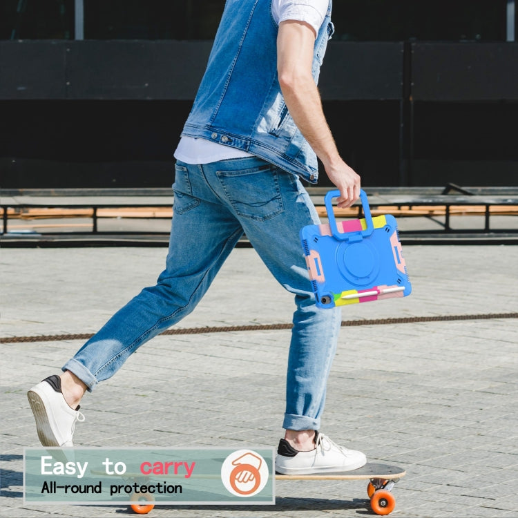 For iPad Air 11 2025 / 2024 Handle Grip Holder Silicone Hybrid PC Tablet Case with Strap(Camouflage Blue) by buy2fix