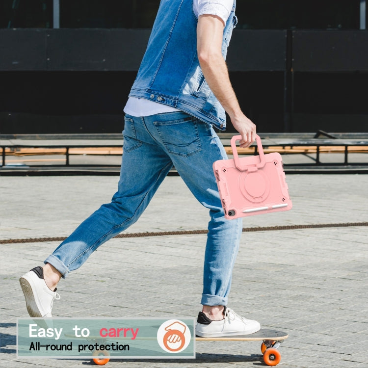 For iPad Air 11 2025 / 2024 Handle Grip Holder Silicone Hybrid PC Tablet Case with Strap(Rose Gold) by buy2fix