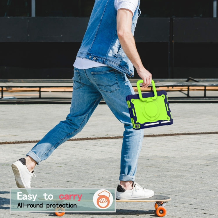 For iPad Air 11 2025 / 2024 Handle Grip Holder Silicone Hybrid PC Tablet Case with Strap(Navy Yellow Green) by buy2fix