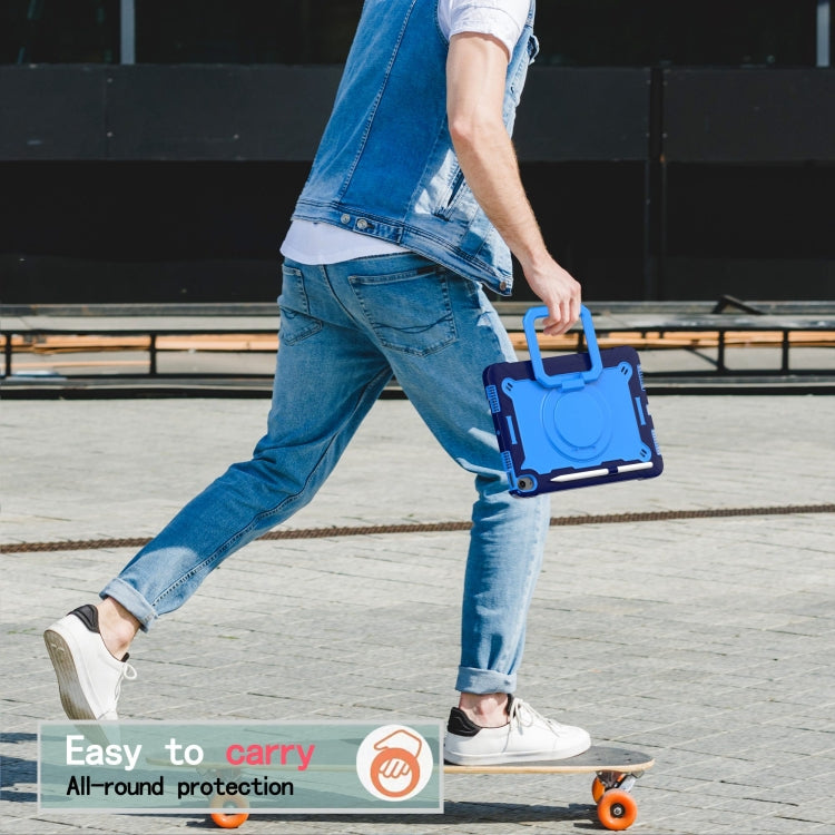For iPad Air 11 2025 / 2024 Handle Grip Holder Silicone Hybrid PC Tablet Case with Strap(Navy Blue Blue) by buy2fix