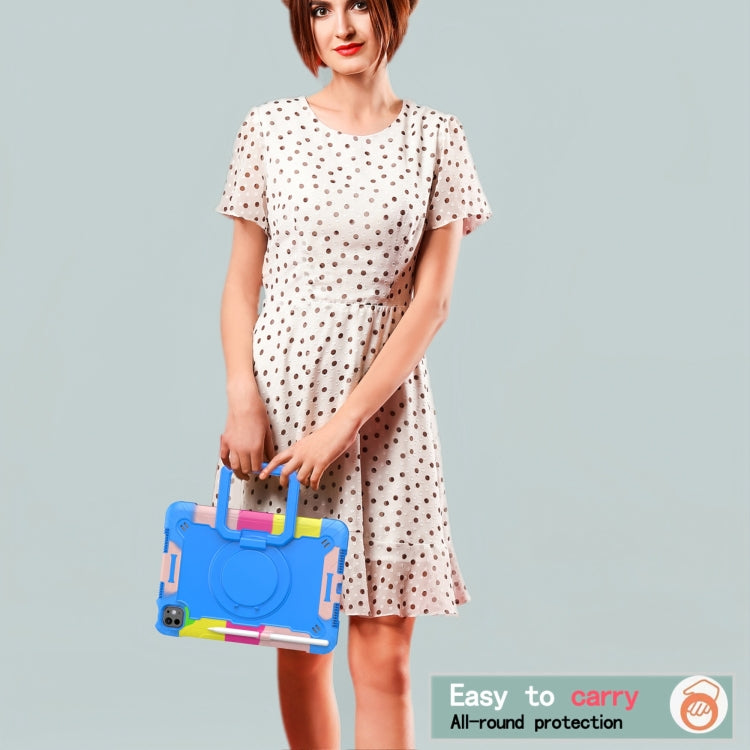 For iPad Pro 11 2025 / 2024 Handle Grip Holder Silicone Hybrid PC Tablet Case with Strap(Camouflage Blue) by buy2fix