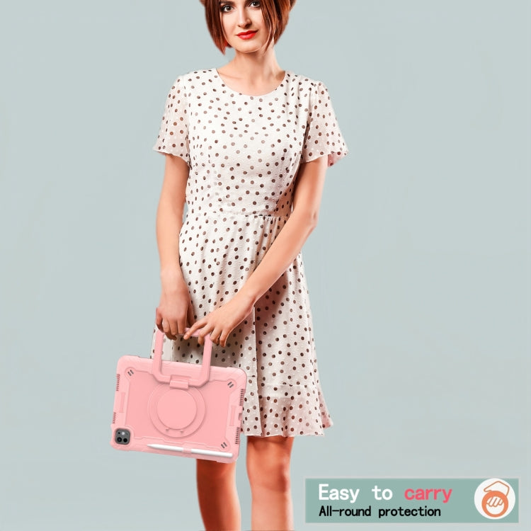 For iPad Pro 11 2025 / 2024 Handle Grip Holder Silicone Hybrid PC Tablet Case with Strap(Rose Gold) by buy2fix