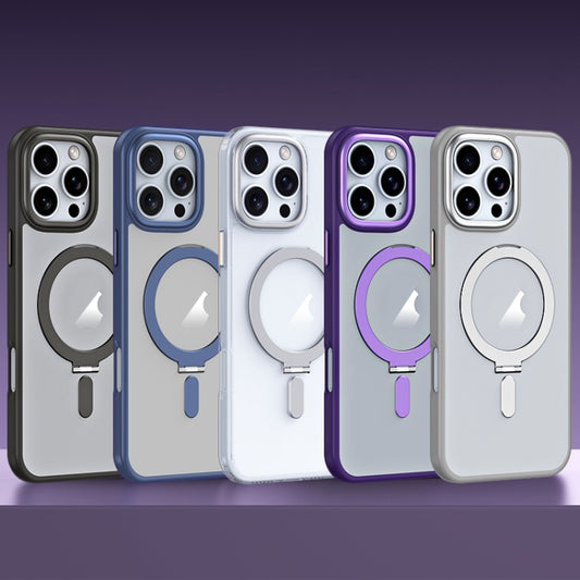 For iPhone 16 Pro Max MagSafe Airbag Shockproof Frosted Phone Case with Fold Holder(Purple) by buy2fix