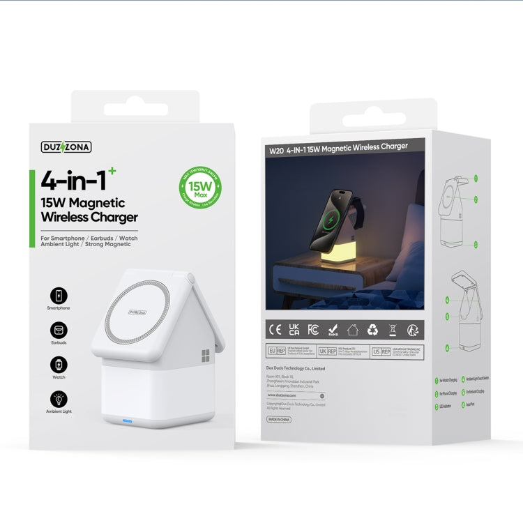 DUZZONA W20 4 in 1 15W Magnetic Wireless Charger Station(White) by DUZZONA