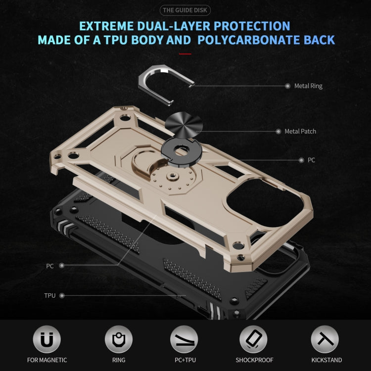 For iPhone 16 Shockproof TPU Hybrid PC Phone Case with Holder(Gold) by buy2fix