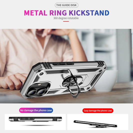 For iPhone 16 Shockproof TPU Hybrid PC Phone Case with Holder(Silver) by buy2fix