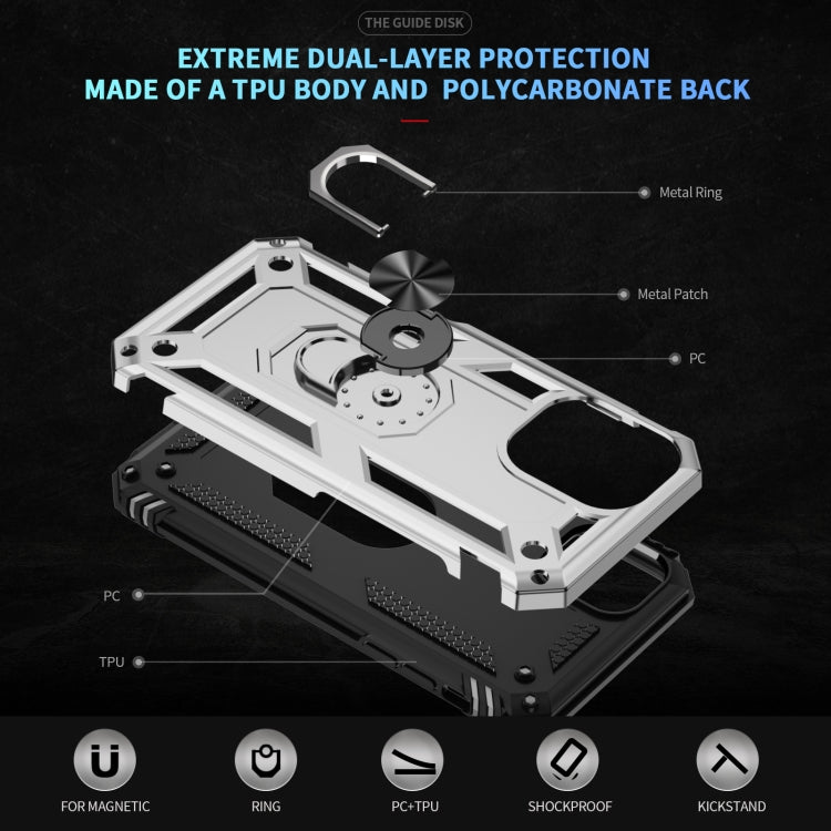 For iPhone 16 Shockproof TPU Hybrid PC Phone Case with Holder(Silver) by buy2fix