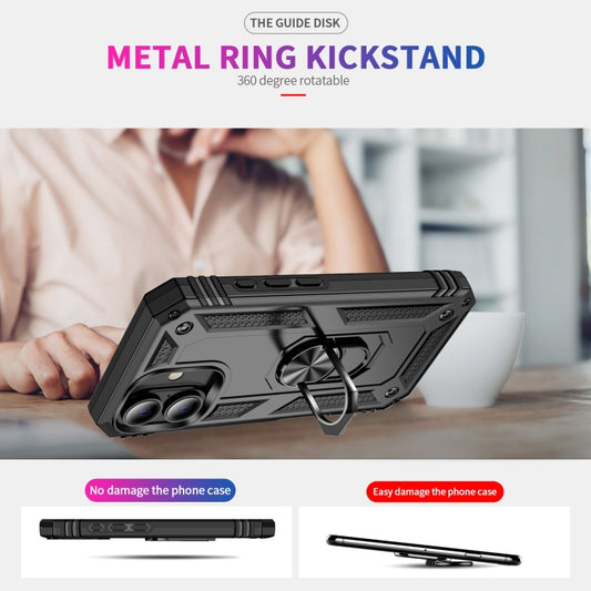 For iPhone 16 Plus Shockproof TPU Hybrid PC Phone Case with Holder(Black) by buy2fix