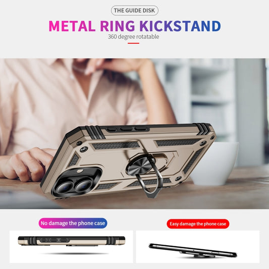 For iPhone 16 Plus Shockproof TPU Hybrid PC Phone Case with Holder(Gold) by buy2fix