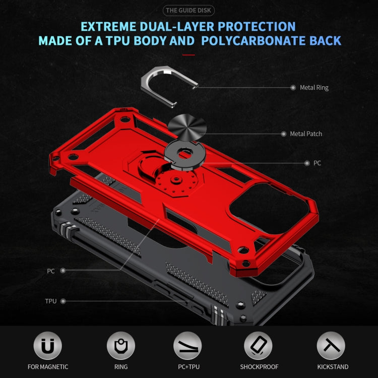 For iPhone 16 Pro Shockproof TPU Hybrid PC Phone Case with Holder(Red) by buy2fix