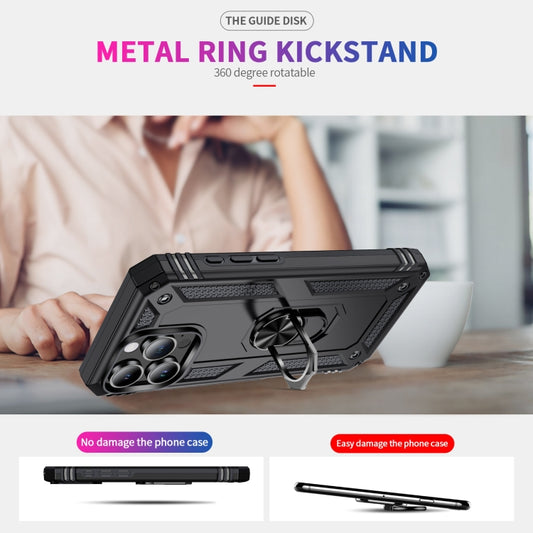 For iPhone 16 Pro Max Shockproof TPU Hybrid PC Phone Case with Holder(Black) by buy2fix