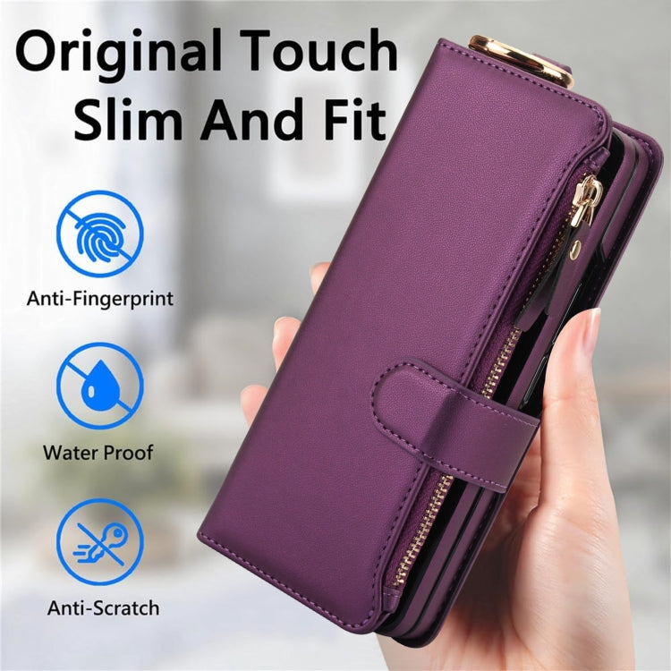 For Samsung Galaxy Z Fold5 Crossbody Ring Multifunctional Wallet Fold Leather Phone Case(Dark Purple) - Galaxy Z Fold5 Cases by buy2fix | Online Shopping UK | buy2fix