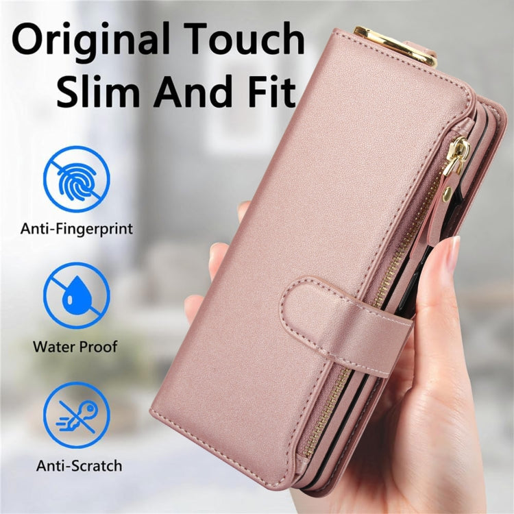 For Samsung Galaxy Z Fold3 5G Crossbody Ring Multifunctional Wallet Fold Leather Phone Case(Rose Gold) - Galaxy Phone Cases by buy2fix | Online Shopping UK | buy2fix