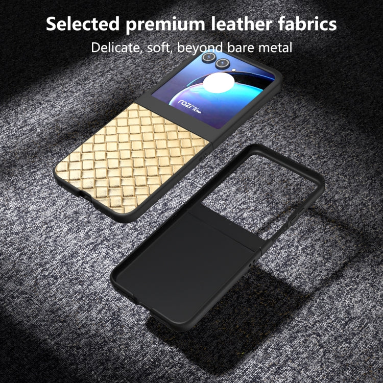 For Motorola Razr 50 Black Frame Woven Texture PU Phone Case(Gold) by buy2fix