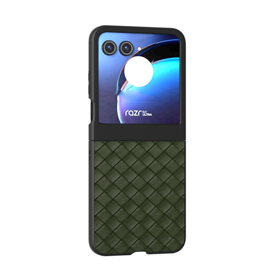 For Motorola Razr 50 Black Frame Woven Texture PU Phone Case(Green) by buy2fix