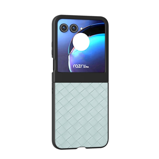 For Motorola Razr 50 Black Frame Woven Texture PU Phone Case(Light Green) by buy2fix