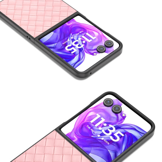 For Motorola Razr 50 Ultra Black Frame Woven Texture PU Phone Case(Pink) by buy2fix