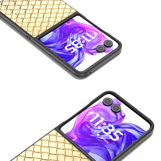 For Motorola Razr 50 Ultra Black Frame Woven Texture PU Phone Case(Gold) by buy2fix