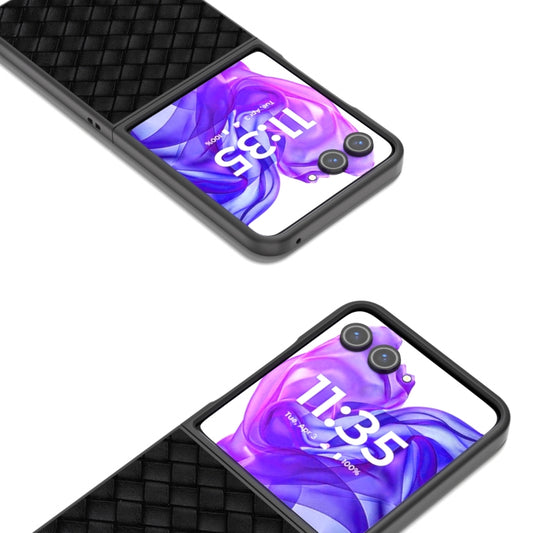 For Motorola Razr 50 Ultra Black Frame Woven Texture PU Phone Case(Black) by buy2fix