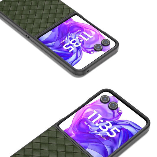 For Motorola Razr 50 Ultra Black Frame Woven Texture PU Phone Case(Green) by buy2fix