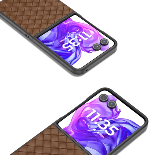 For Motorola Razr 50 Ultra Black Frame Woven Texture PU Phone Case(Brown) by buy2fix