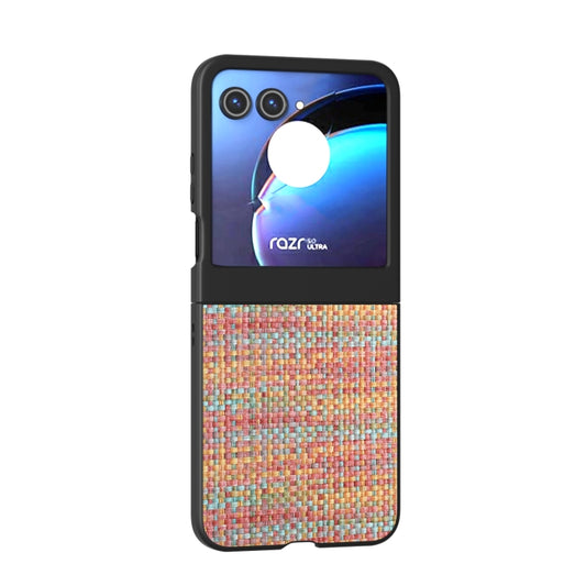 For Motorola Razr 50 Black Frame Color Lattice Texture PU Phone Case(Tangerine) by buy2fix