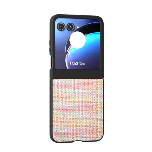 For Motorola Razr 50 Black Frame Color Lattice Texture PU Phone Case(Pink) by buy2fix