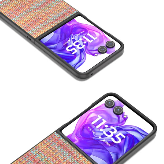For Motorola Razr 50 Ultra Black Frame Color Lattice Texture PU Phone Case(Tangerine) by buy2fix