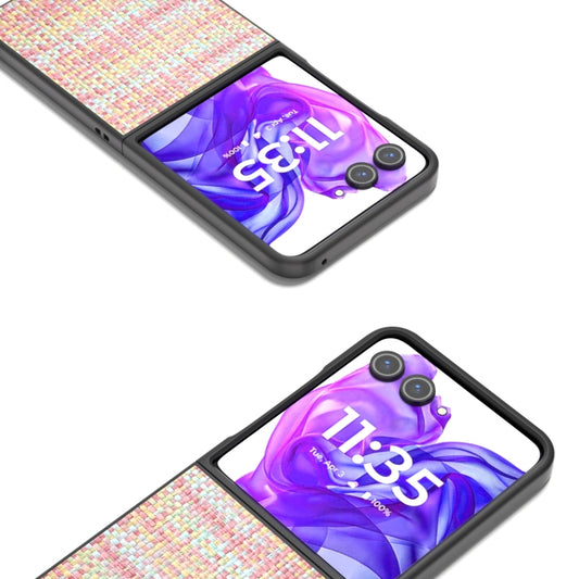 For Motorola Razr 50 Ultra Black Frame Color Lattice Texture PU Phone Case(Pink) by buy2fix