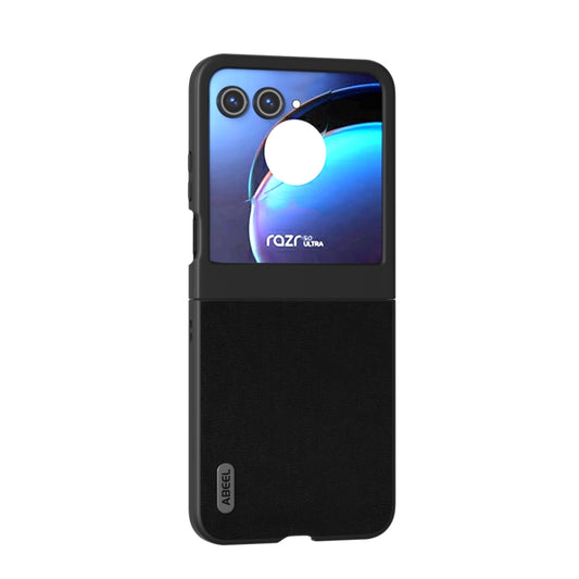For Motorola Razr 50 ABEEL Genuine Leather Wave Black Edge Phone Case(Black) by buy2fix