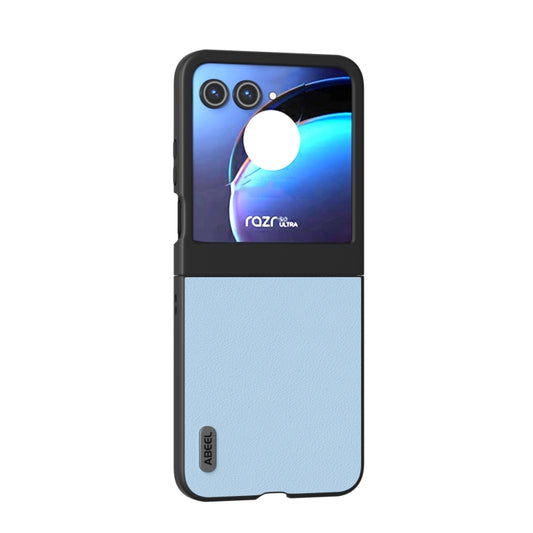 For Motorola Razr 50 ABEEL Genuine Leather Wave Black Edge Phone Case(Blue) by buy2fix