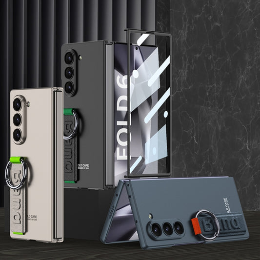 For Samsung Galaxy Z Fold6 GKK Integrated Big Hole Side Wrist Strap Ring Phone Case(Carbon Fibre Black) by GKK