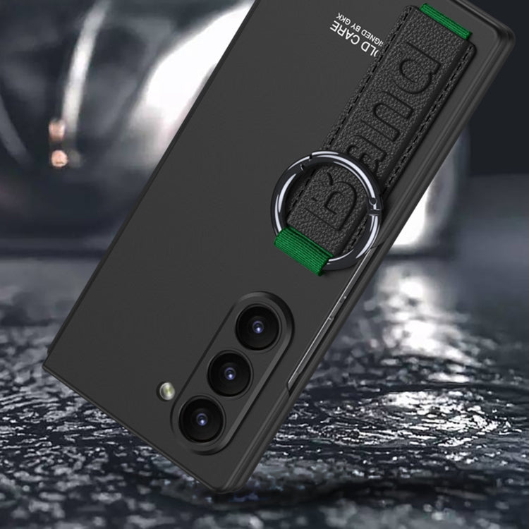 For Samsung Galaxy Z Fold6 GKK Integrated Big Hole Side Wrist Strap Ring Phone Case(Carbon Fibre Black) by GKK