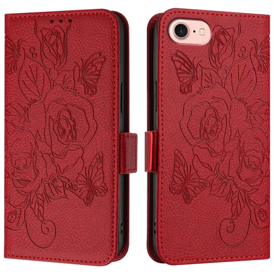 For iPhone SE 2024 Embossed Rose RFID Anti-theft Leather Phone Case(Red) by buy2fix