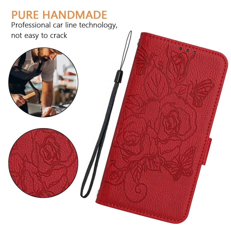 For iPhone SE 2024 Embossed Rose RFID Anti-theft Leather Phone Case(Red) by buy2fix