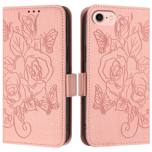 For iPhone SE 2024 Embossed Rose RFID Anti-theft Leather Phone Case(Pink) by buy2fix