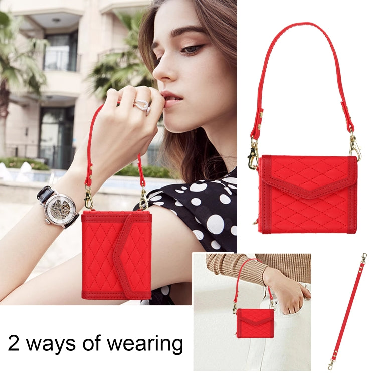 For Motorola Razr 40 Splicing Rhombic Texture Phone Case with Long & Short Lanyard(Red) by buy2fix