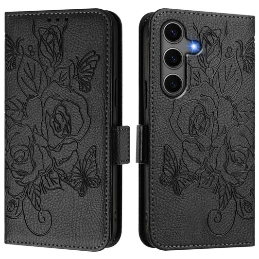 For Samsung Galaxy S25+ 5G Embossed Rose RFID Anti-theft Leather Phone Case(Black) by buy2fix