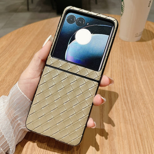 For Motorola Razr 50 Woven Texture Folding PU Phone Case(Gold) by buy2fix