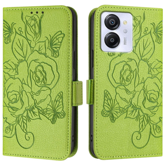 For Blackview Color 8 / Oscal Modern 8 Embossed Rose RFID Anti-theft Leather Phone Case(Green) by buy2fix