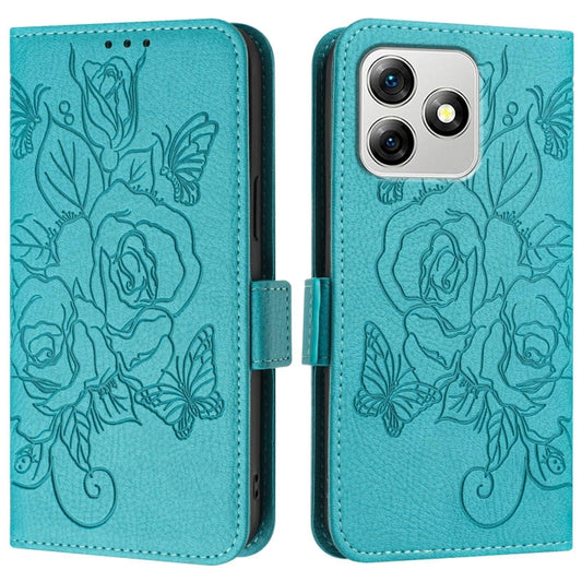 For Ulefone Note 18 Ultra Embossed Rose RFID Anti-theft Leather Phone Case(Light Blue) by buy2fix