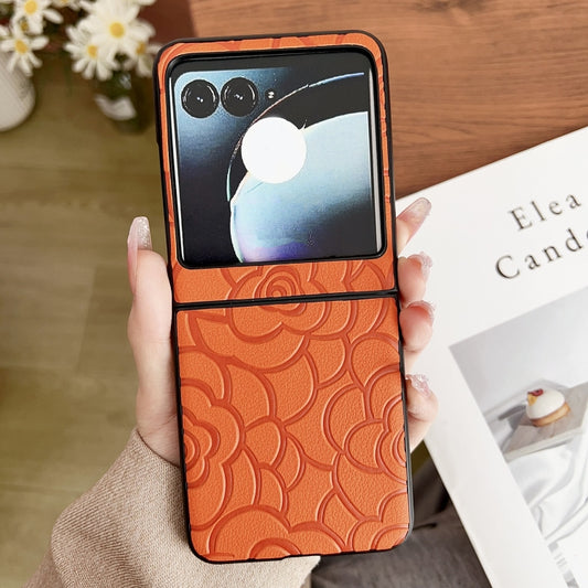 For Motorola Razr 50 Impression Flower Pattern Protective Phone Case(Orange) by buy2fix