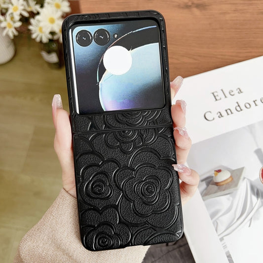 For Motorola Razr 50 Impression Flower Pattern Protective Phone Case(Black) by buy2fix
