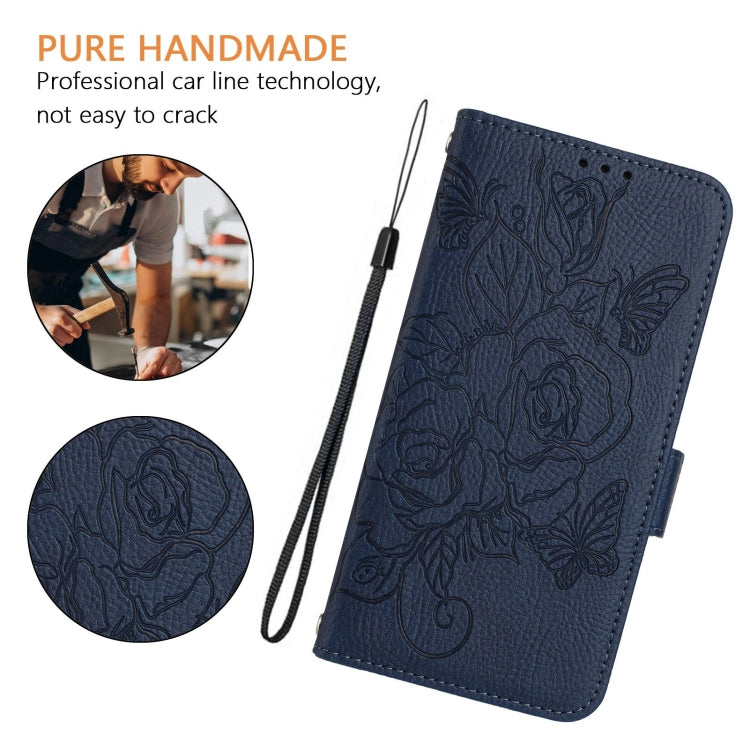 For OnePlus 11 Embossed Rose RFID Anti-theft Leather Phone Case(Dark Blue) by buy2fix