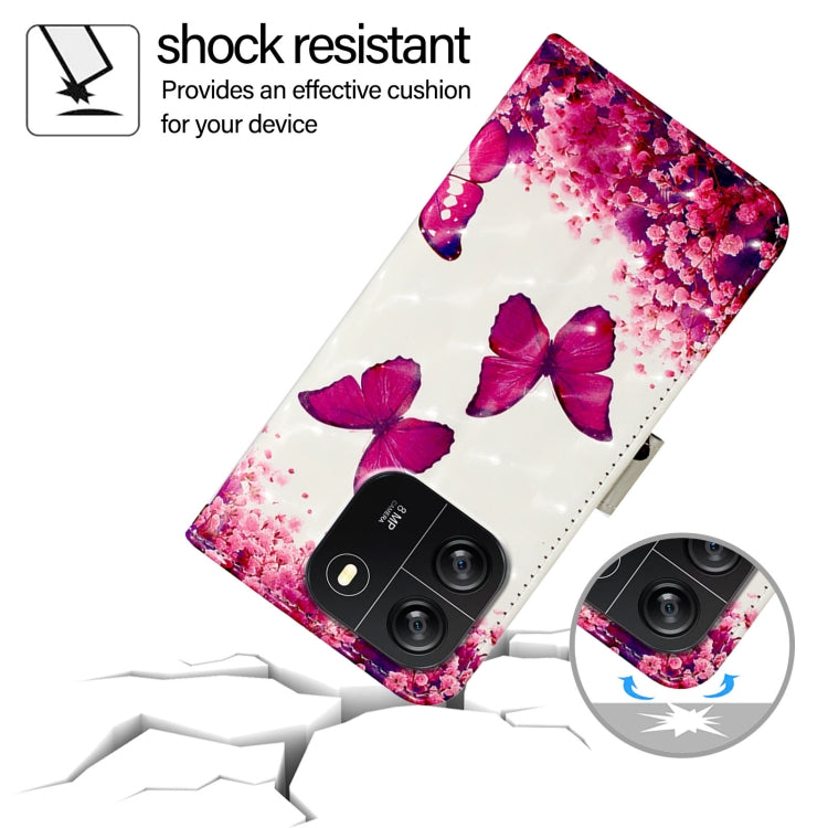 For Blackview Wave 6C 3D Painting Horizontal Flip Leather Phone Case(Rose Butterfly) by buy2fix